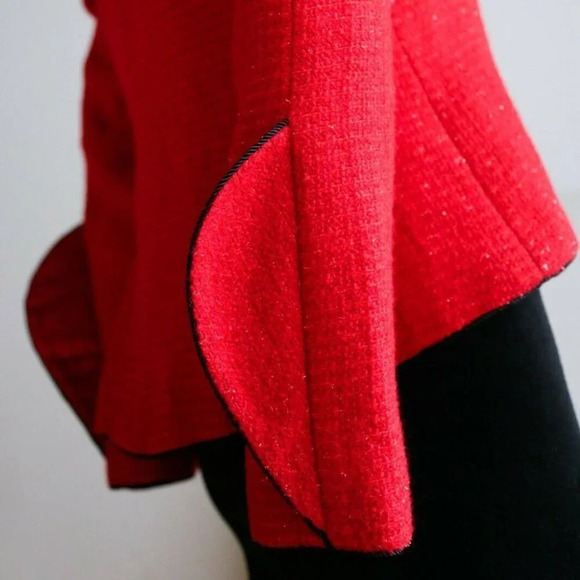 Vintage  50s 60s Fitted Cropped Bright Red Silver Lurex Thread Accent Blazer - Picture 10 of 11